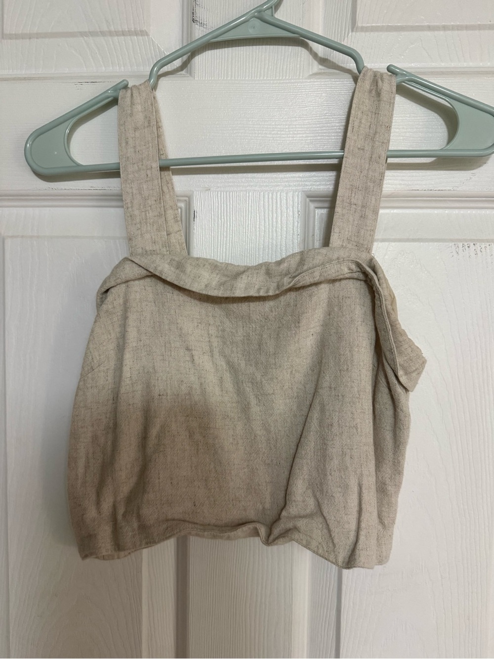 Women's Cream Linen-Blend Square Neck Crop Top American Eagle Xs